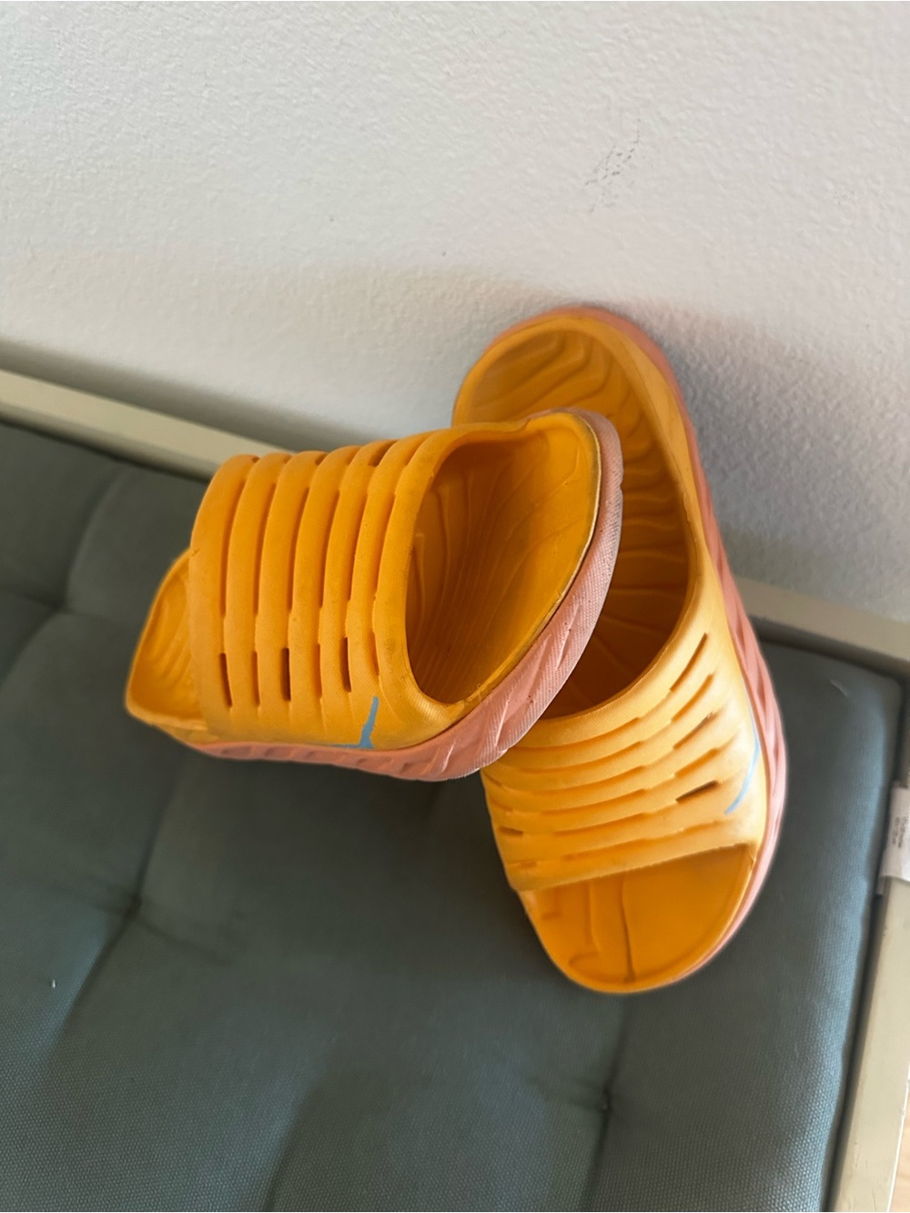 Hoka One One Women's Slide Sandals in Yellow and Pink - Picture 6 of 7